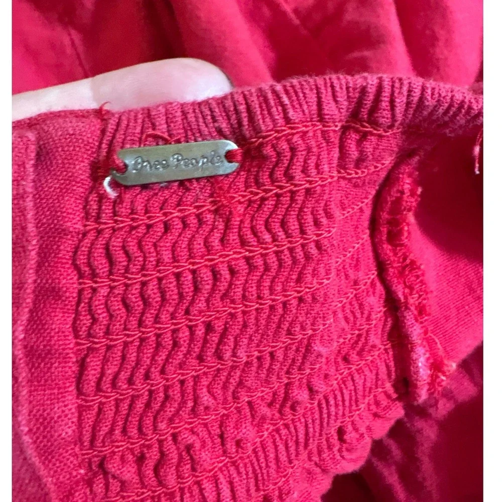Free People Mini Dress Women Pink Boho‎ Cutout Ruffle Strap Cotton Linen SIZE S